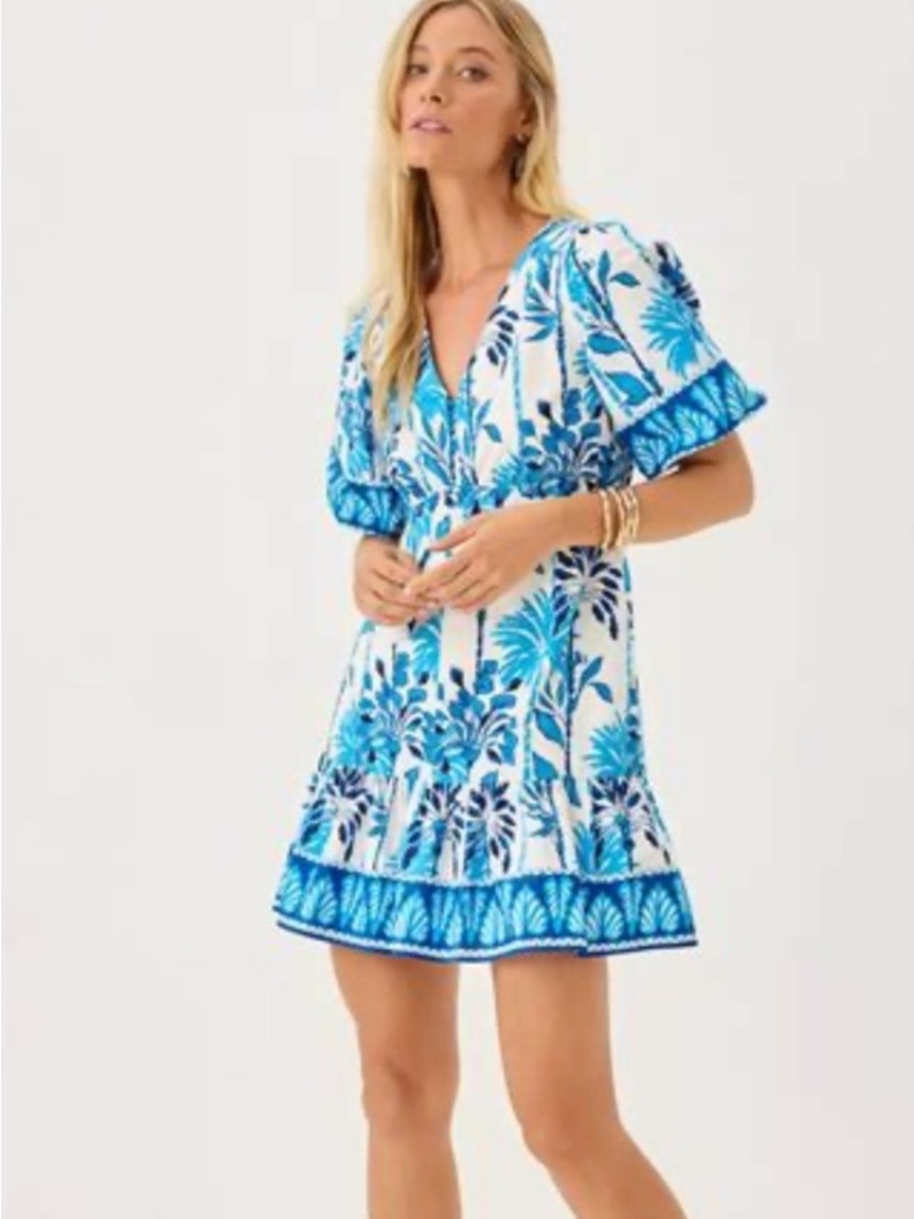 Lilly Pulitzer White Dress with Blue Tropical Print